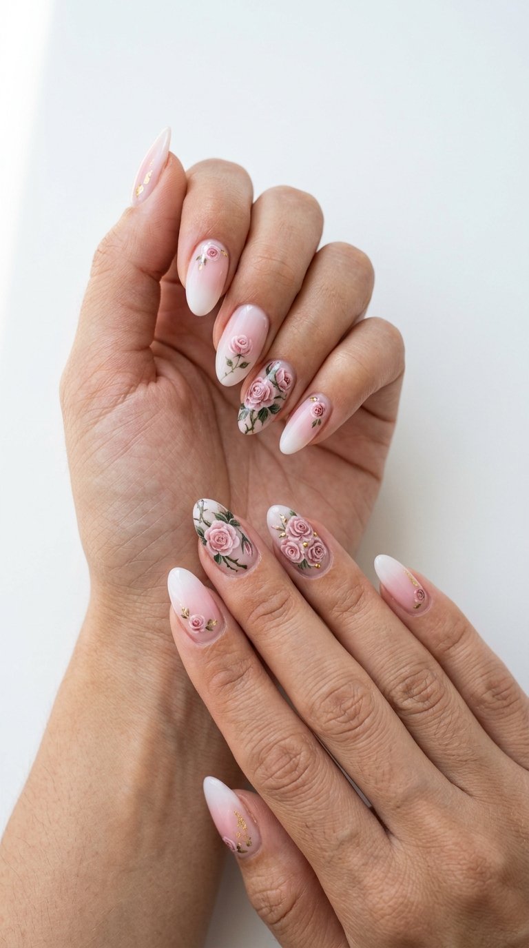 Rose Nails with Rose Nail Art Roses and Rose Nail Designs