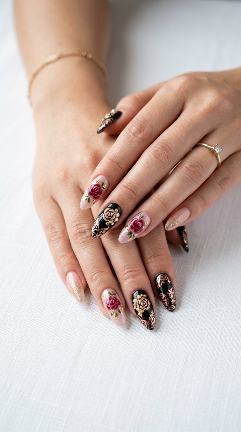 Beautiful Rose Nail Designs for Parties