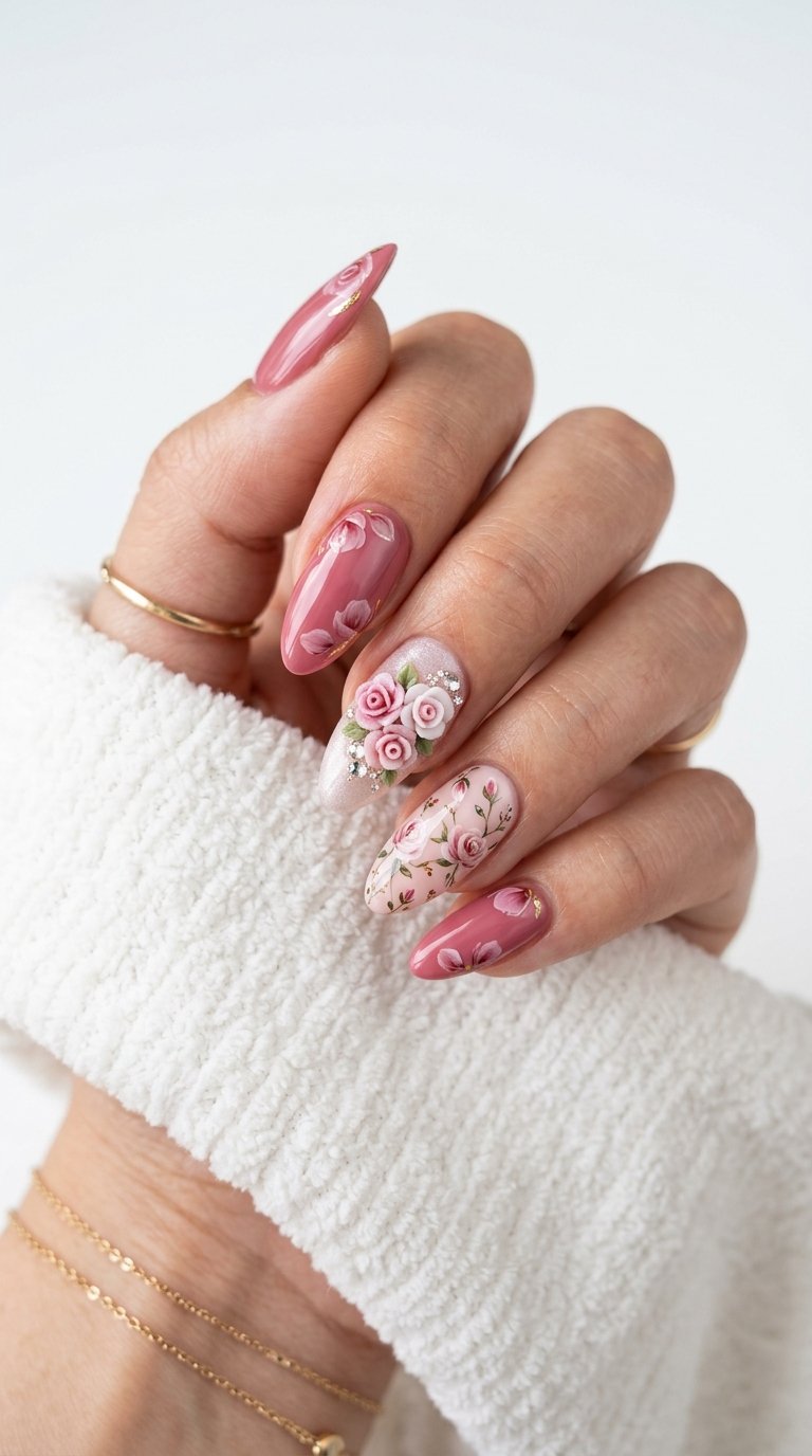 Rose Nails with Rose Flower Nails and Rose Nail Manicure