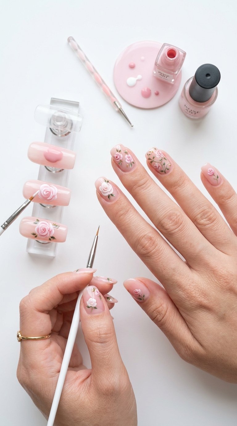 Beginner Rose Nails Tutorial with Rose Nails Ideas