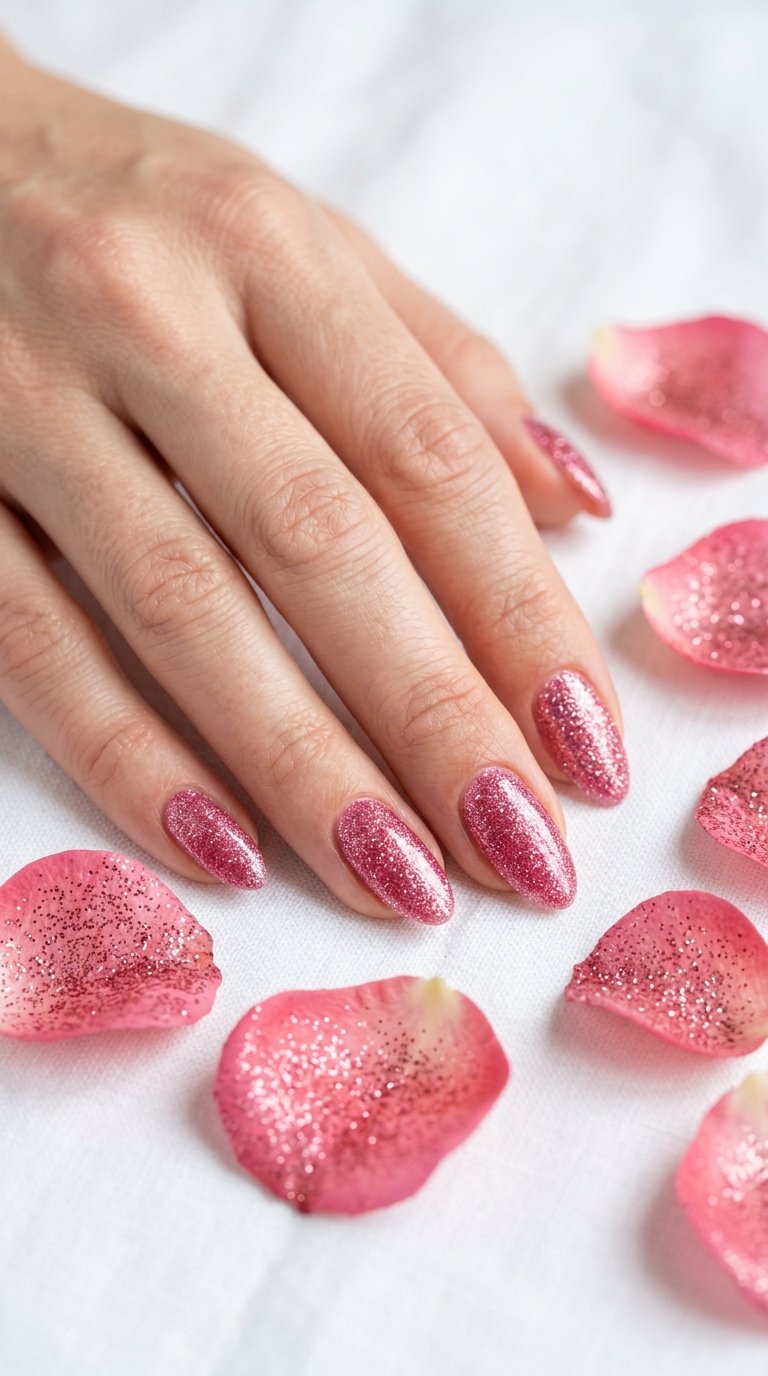 Rose Nails with Glitter Rose Nail Polish