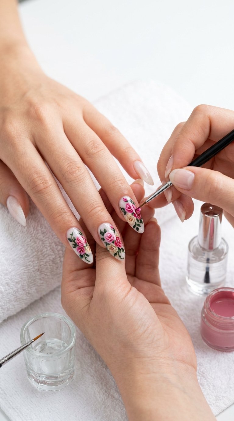Rose Nails Tutorial with Rose Nail Art Roses
