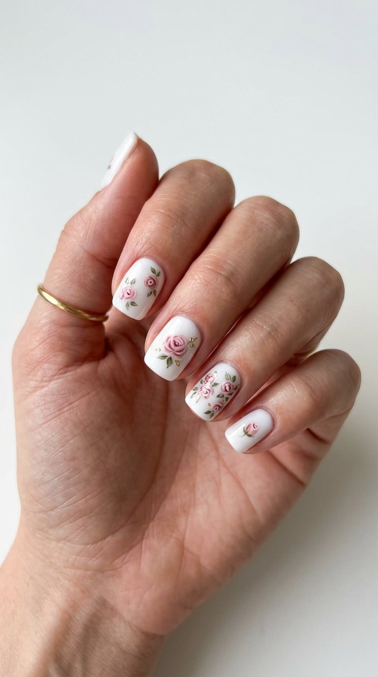 Rose Nails for Short Nails with Rose Nail Designs