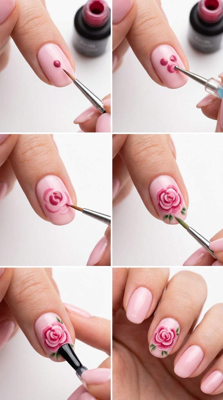 Rose Nails Tutorial Step by Step