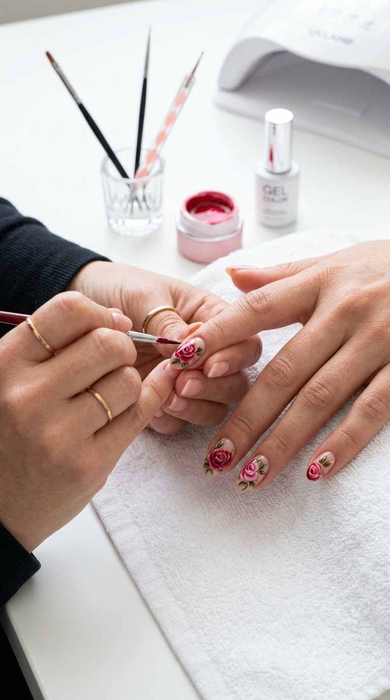 Rose Nails Tutorial with Rose Flower Nails