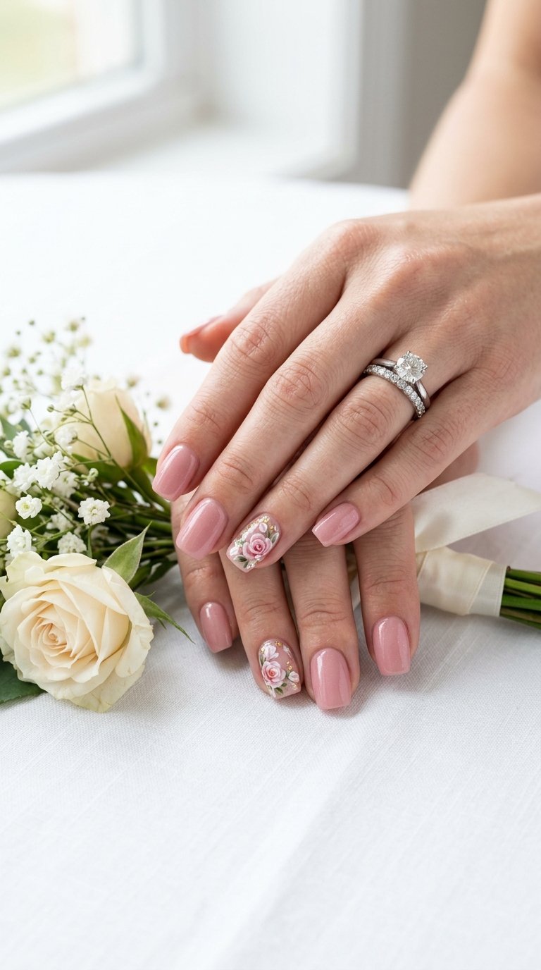 Rose Nails with Rose Nail Art for Weddings