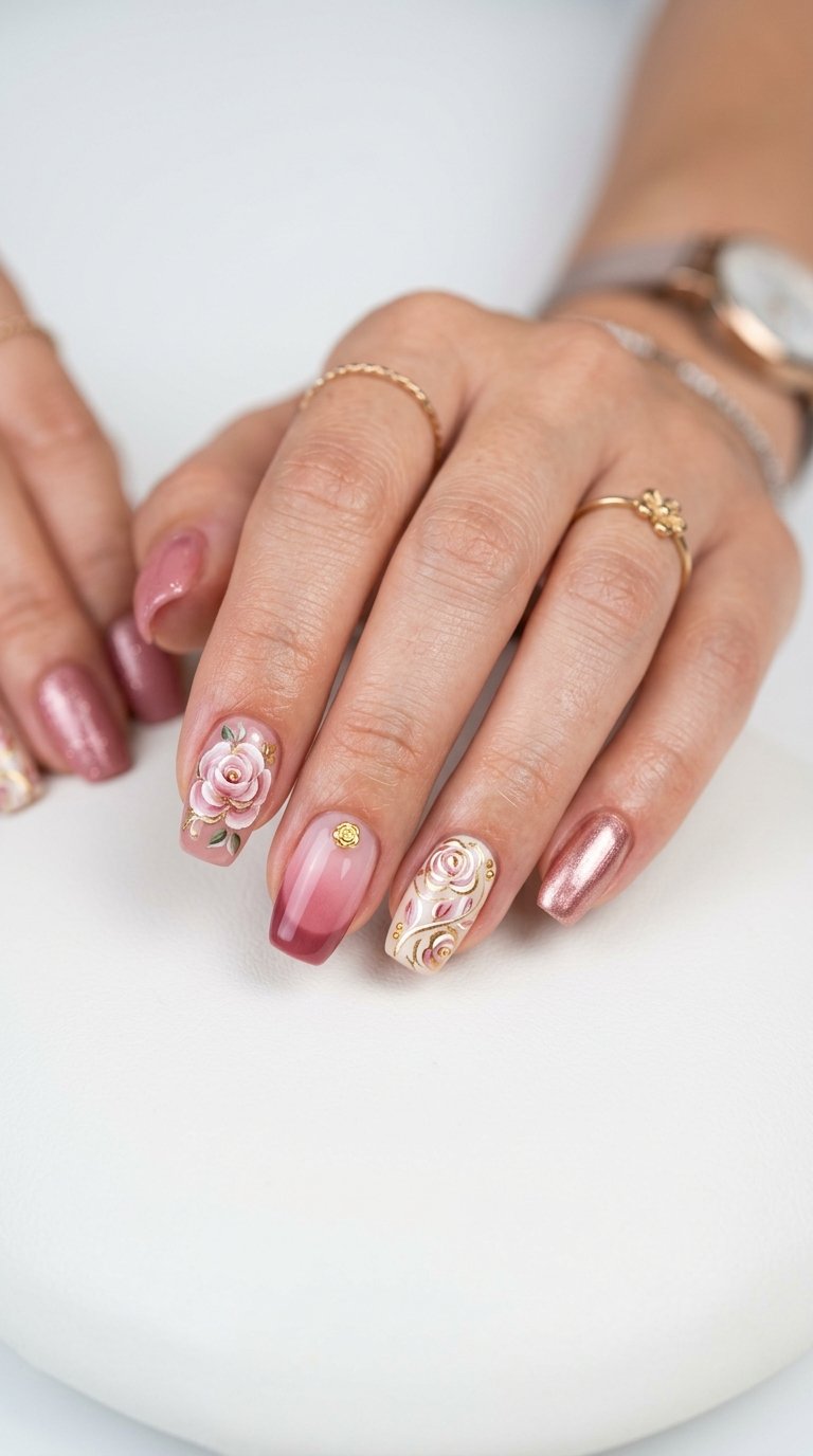 Rose Nails Ideas with Rose Nail Polish