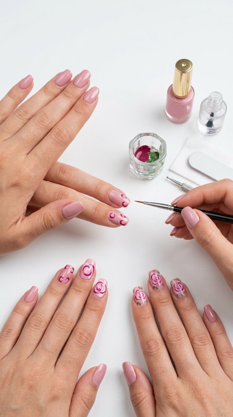 Rose Nails Tutorial for Beginners