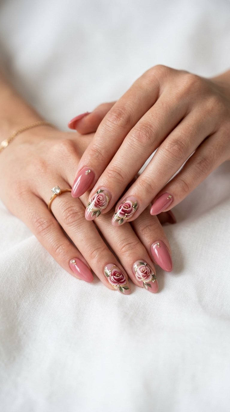 Rose Nails for Date Night with Rose Nail Art