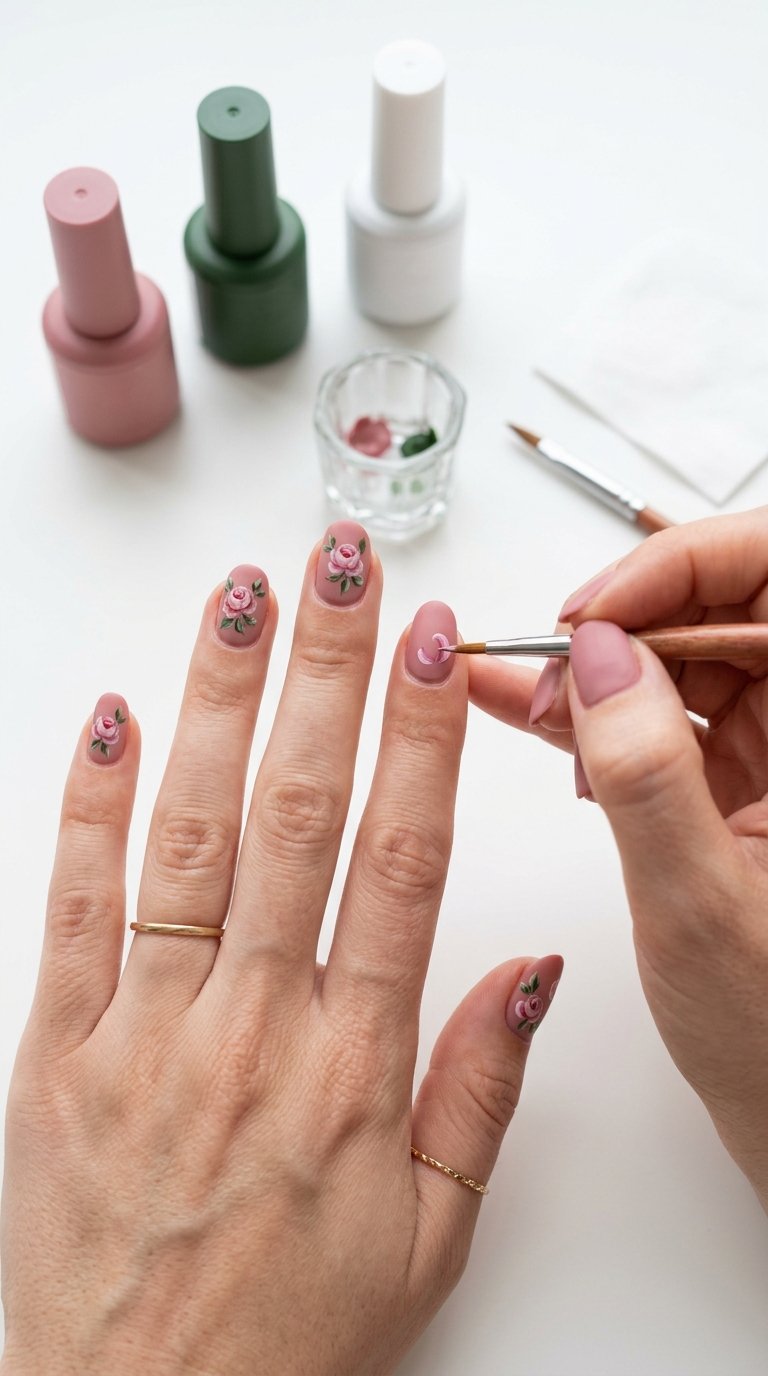 Rose Nails Tutorial with Rose Nail Manicure
