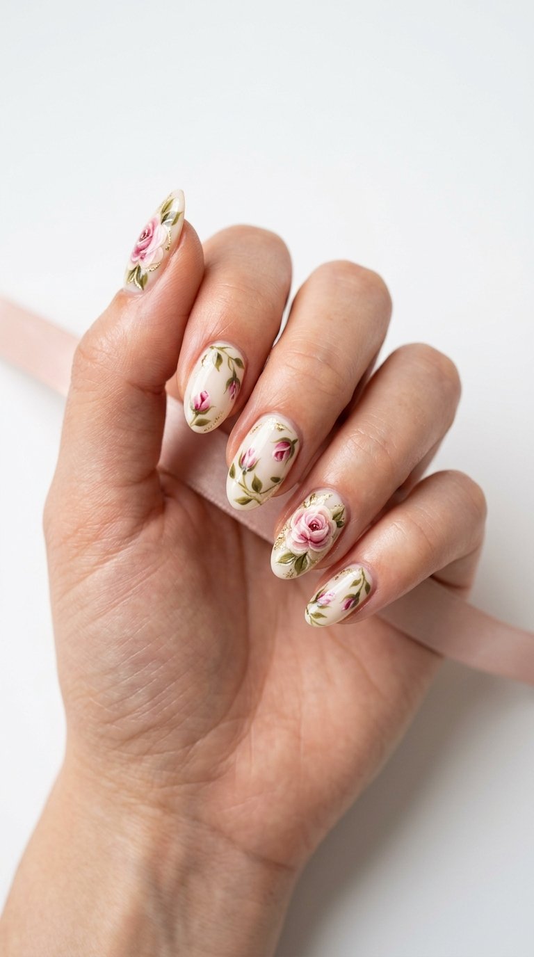 Rose Nails Ideas with Rose Flower Nails