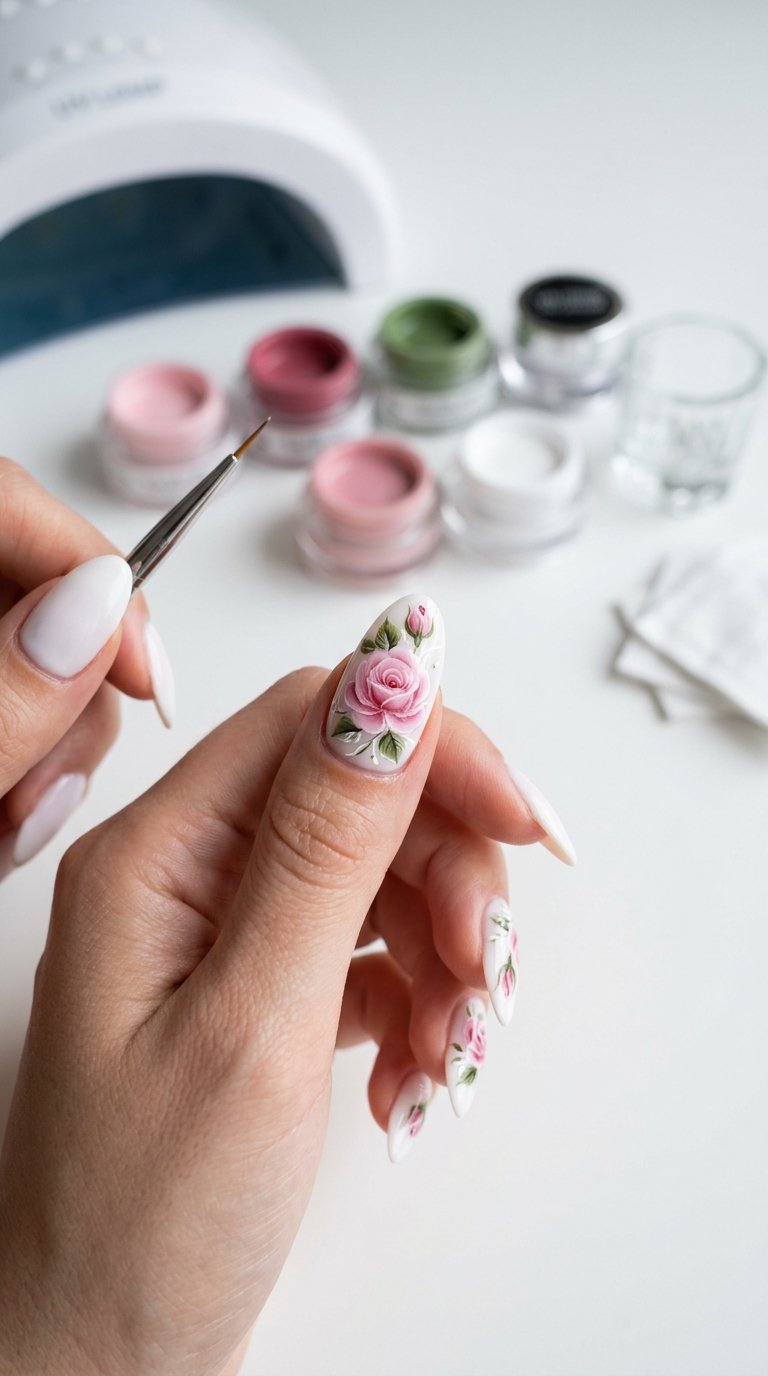 Rose Nails Tutorial for Rose Nail Art