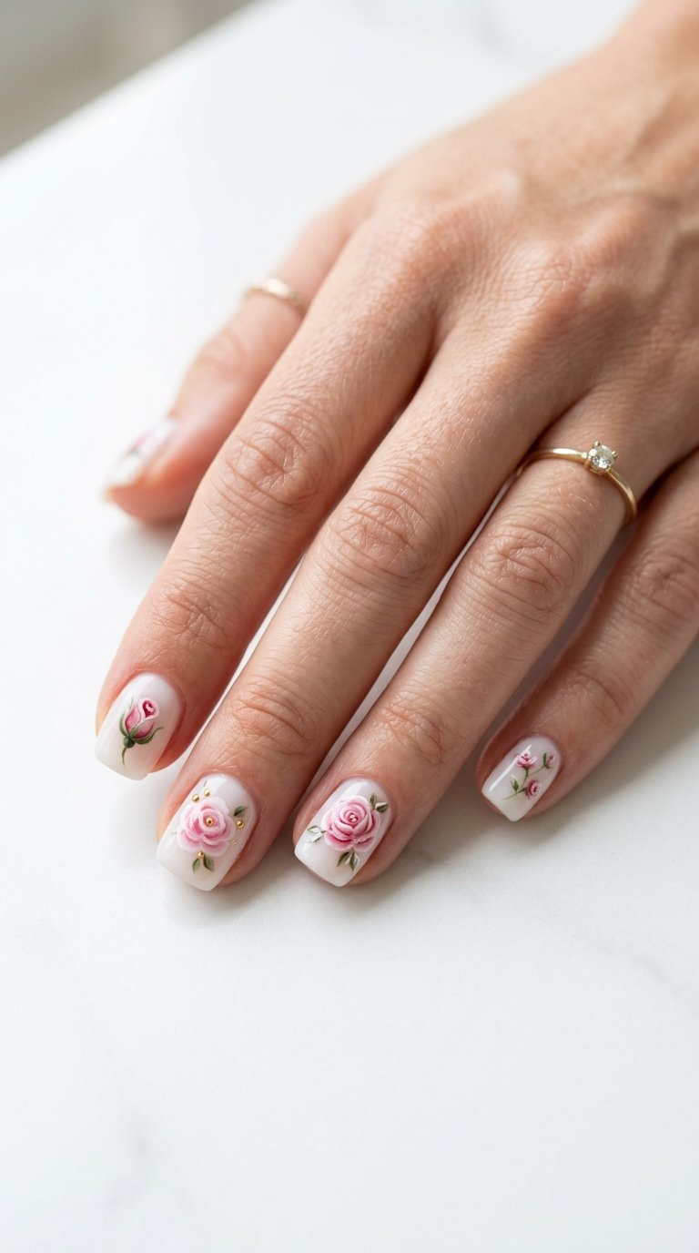 Rose Nails for Short Nails with Rose Nail Designs