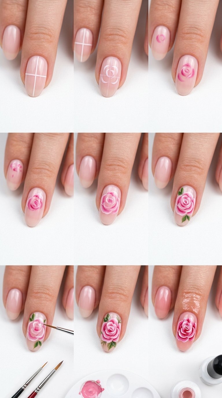 Rose Nails Tutorial Step by Step Rose Nail Art