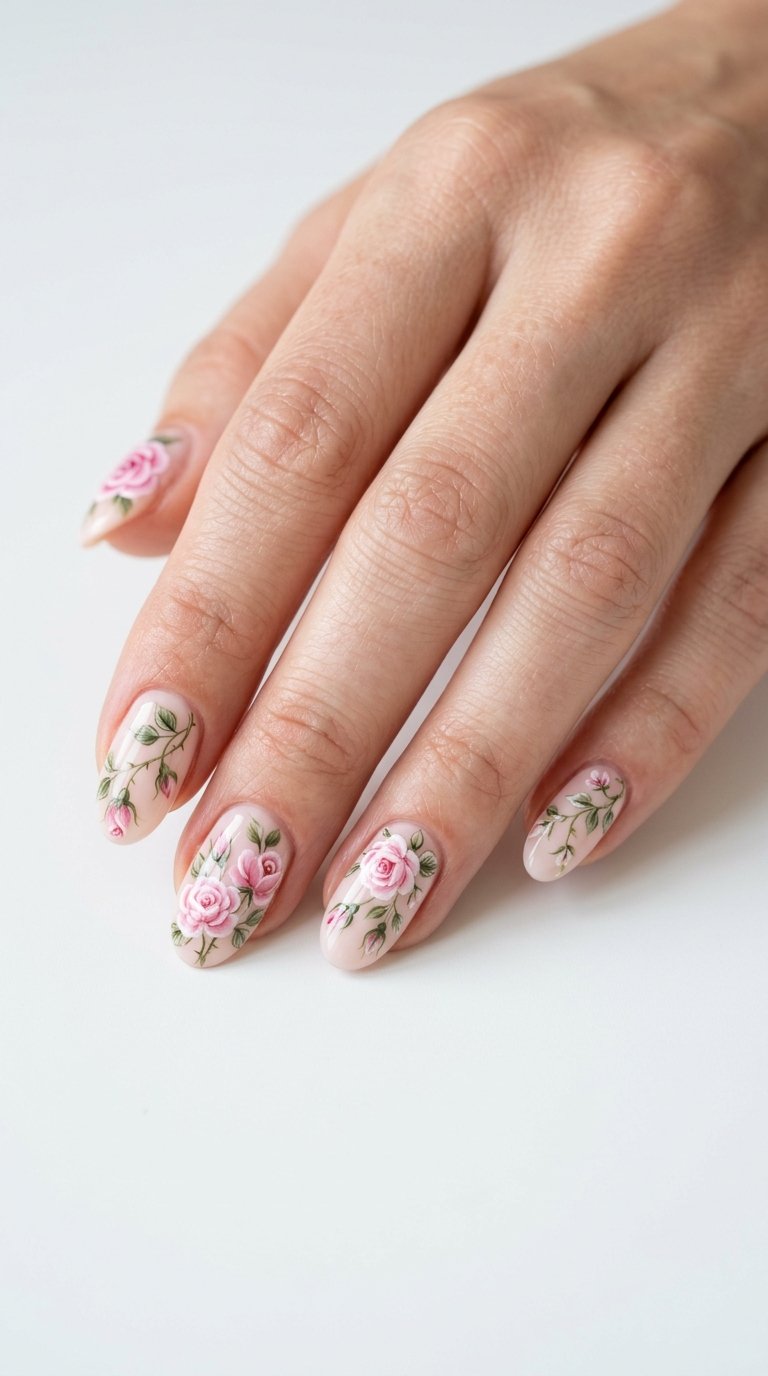 Beautiful Rose Nails Designs with Rose Nail Manicure