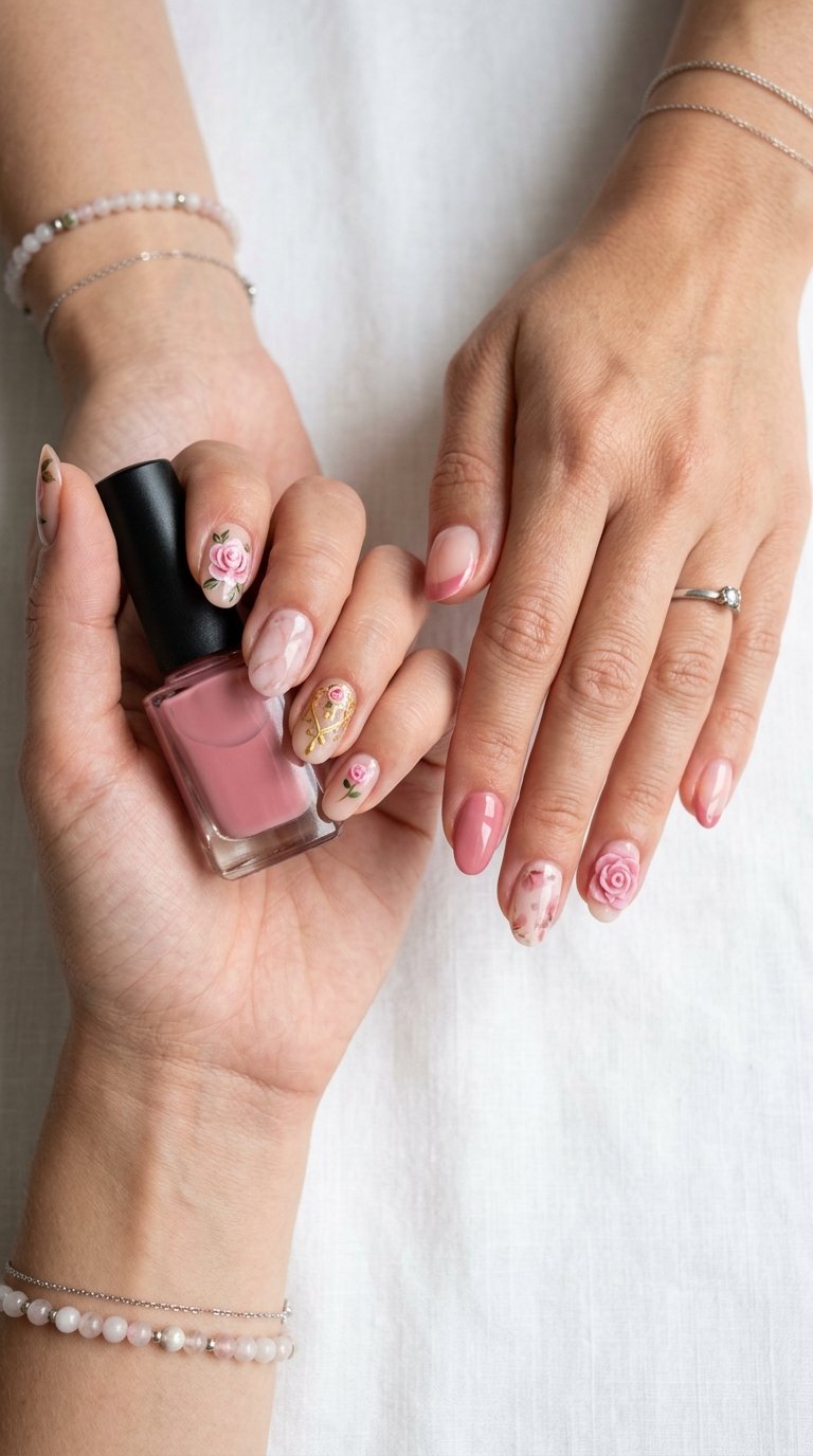 Rose Nails Ideas with Rose Nail Polish