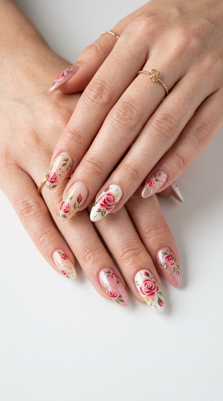 Rose Nails for Parties with Rose Nail Art