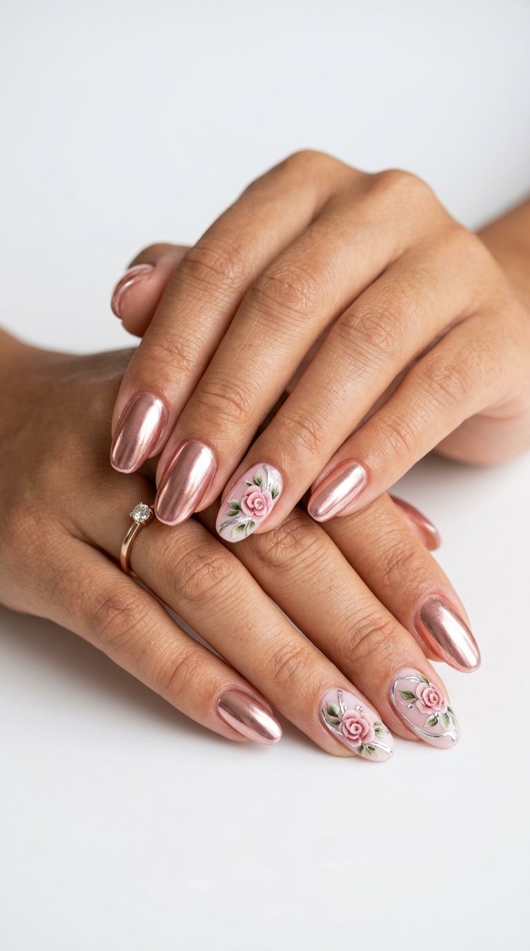 Rose Nails with Rose Flower Nails Chrome