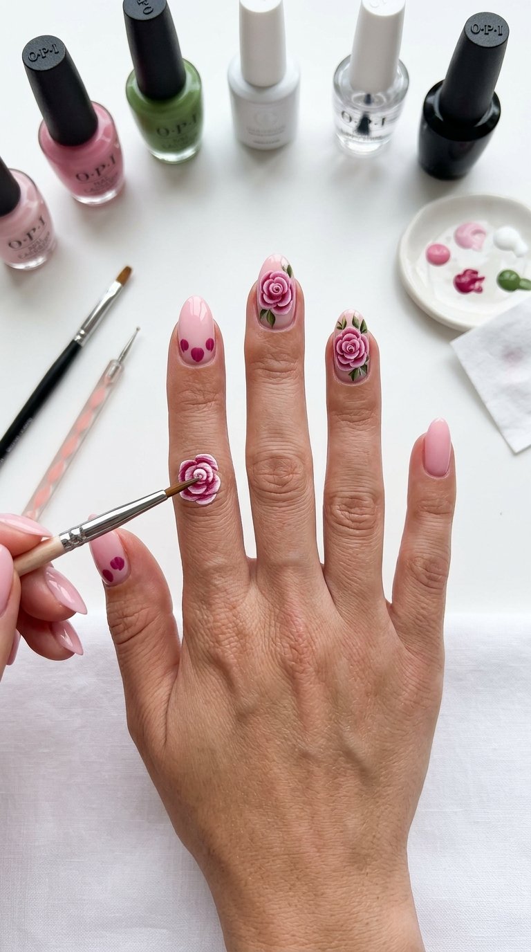 Rose Nails Tutorial for Rose Nail Designs