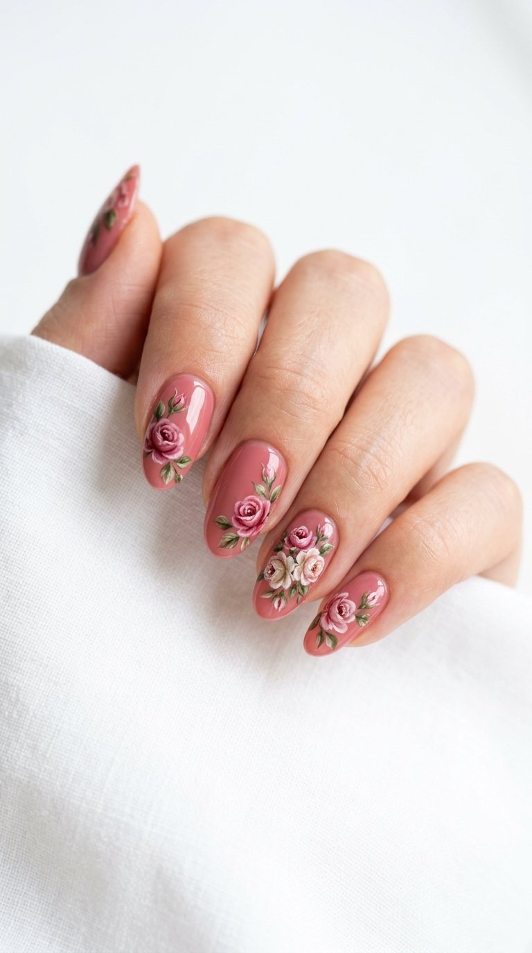 Rose Nails with Rose Nail Art Roses