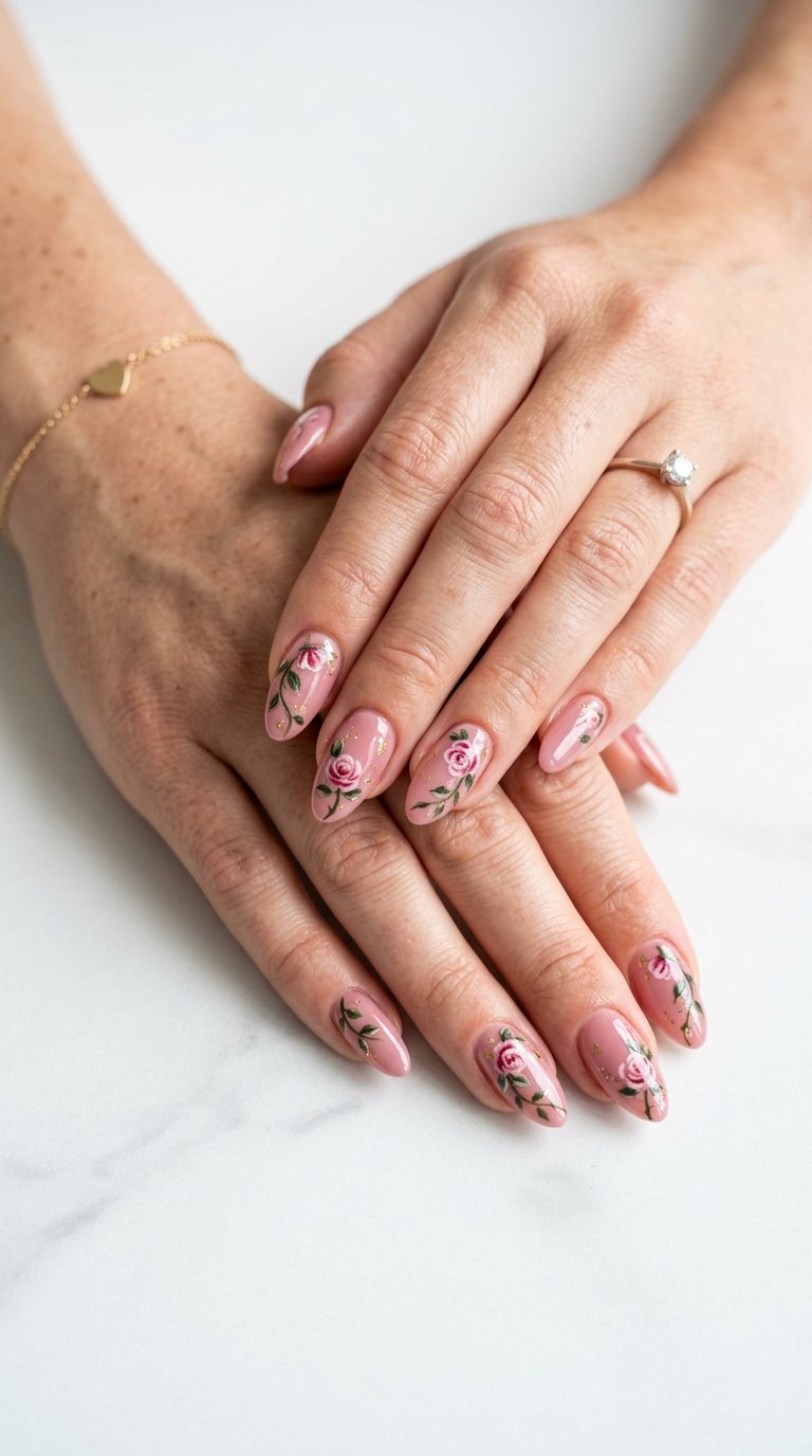 Rose Nails for Date Nights with Rose Nail Designs