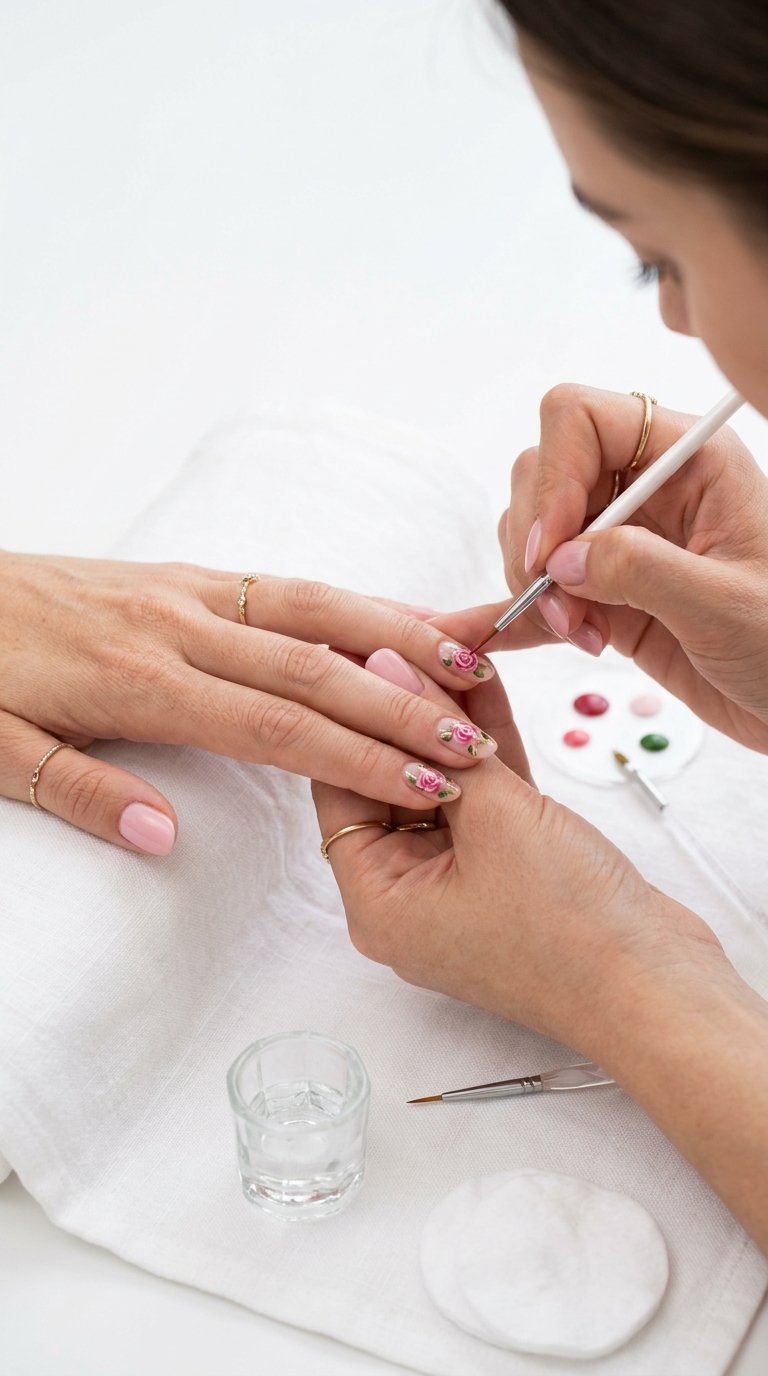 Rose Nails Tutorial with Rose Nail Manicure