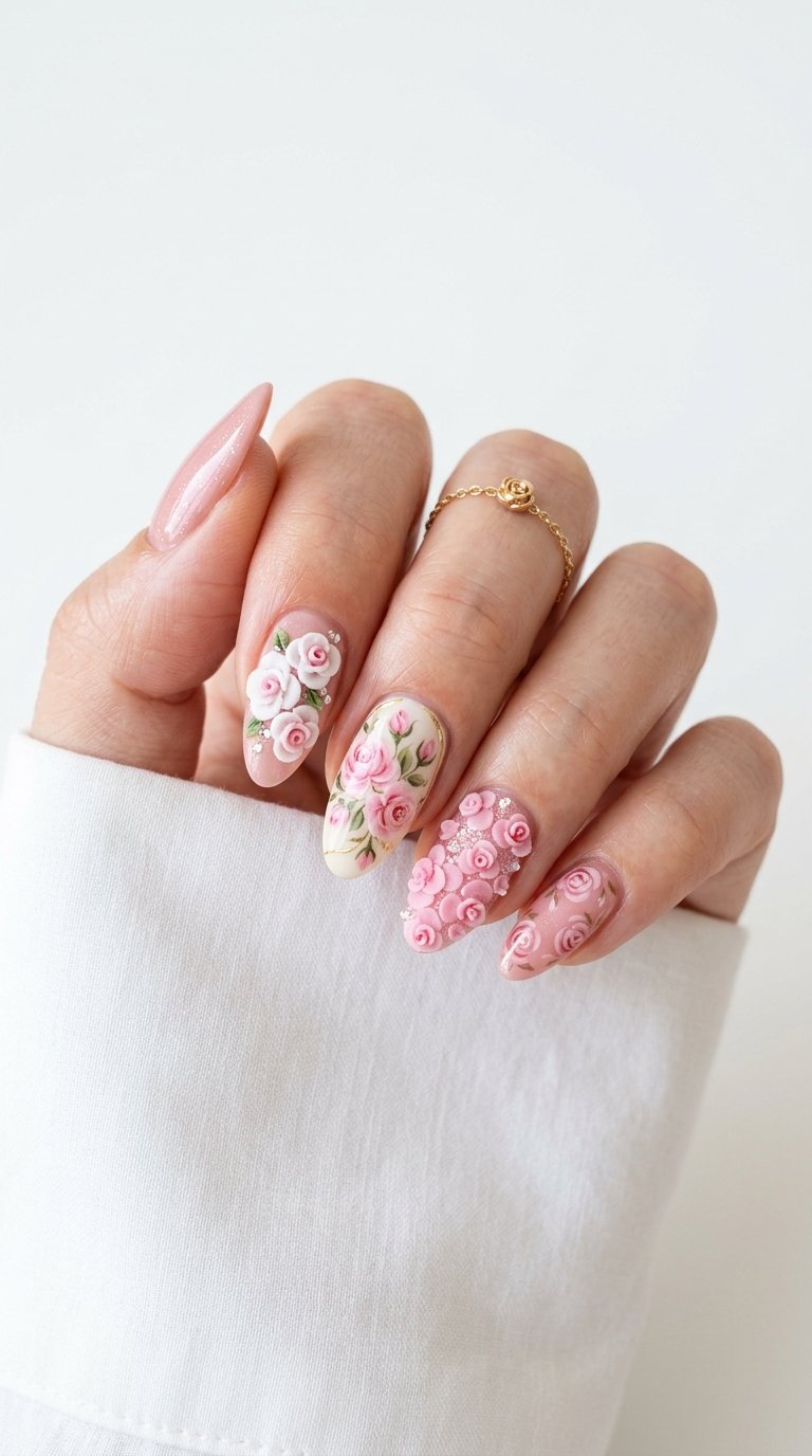 Rose Nails with Rose Flower Nails and Rose Nail Art