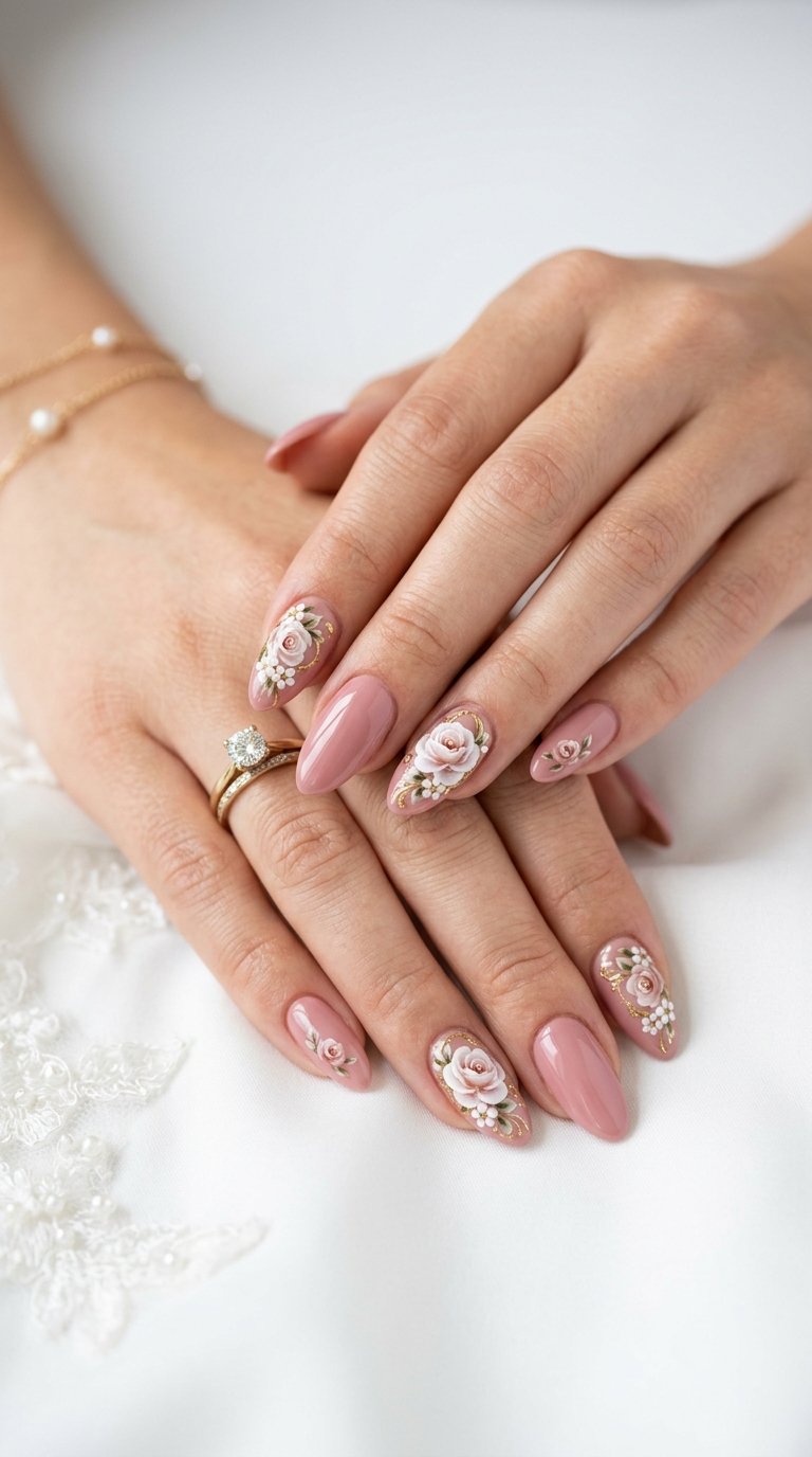 Rose Nails with Rose Nail Polish for Weddings