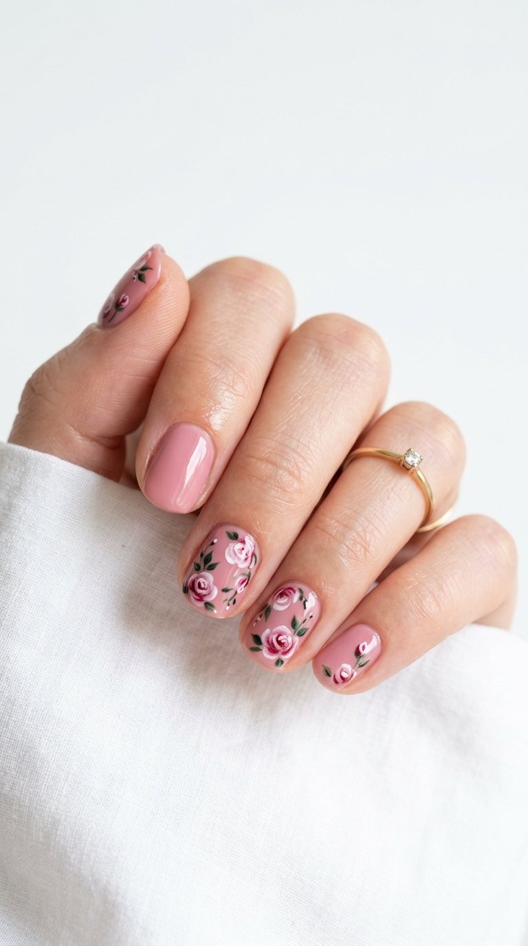Rose Nails with Rose Nail Art for Short Nails