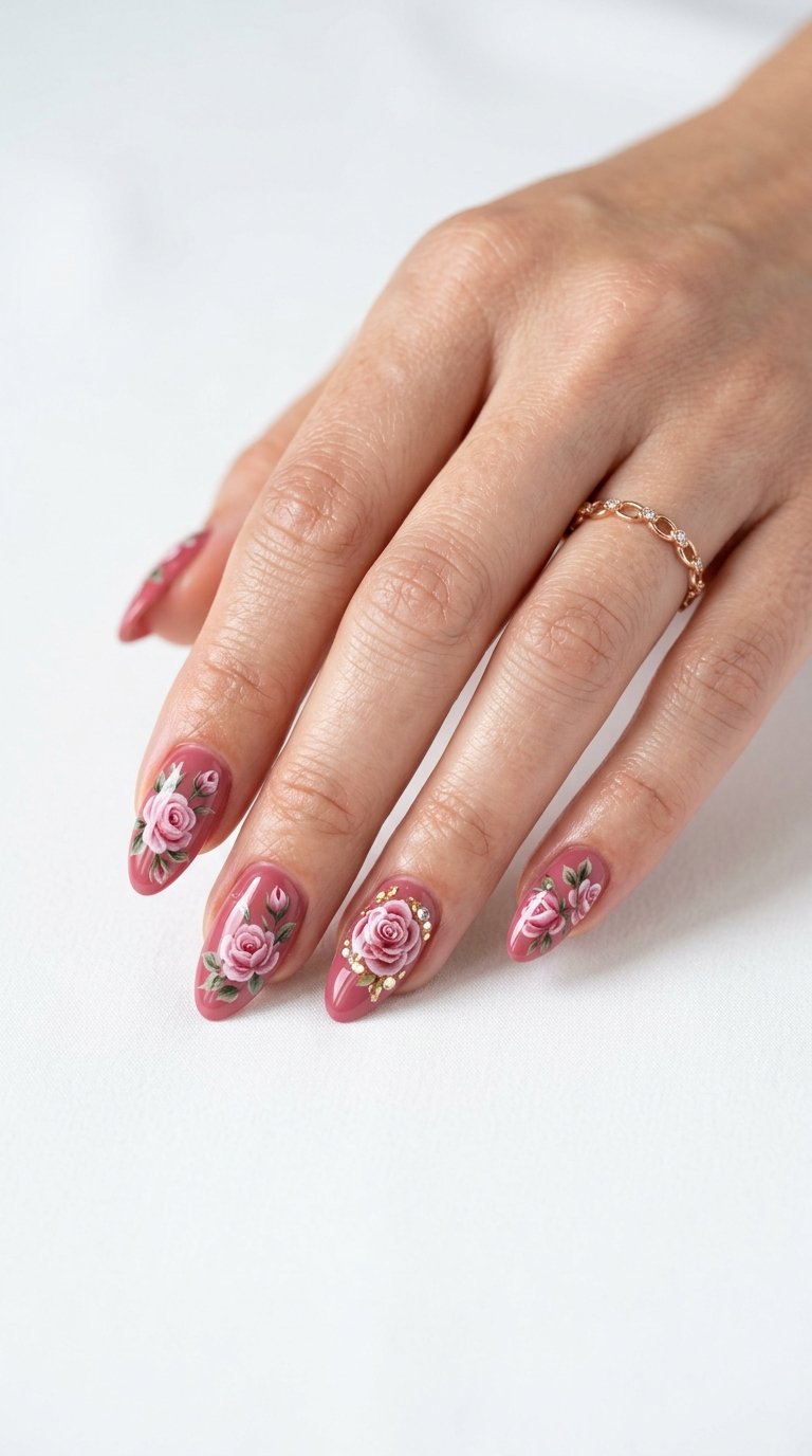 Rose Nails with Rose Nail Art and Rose Nail Manicure