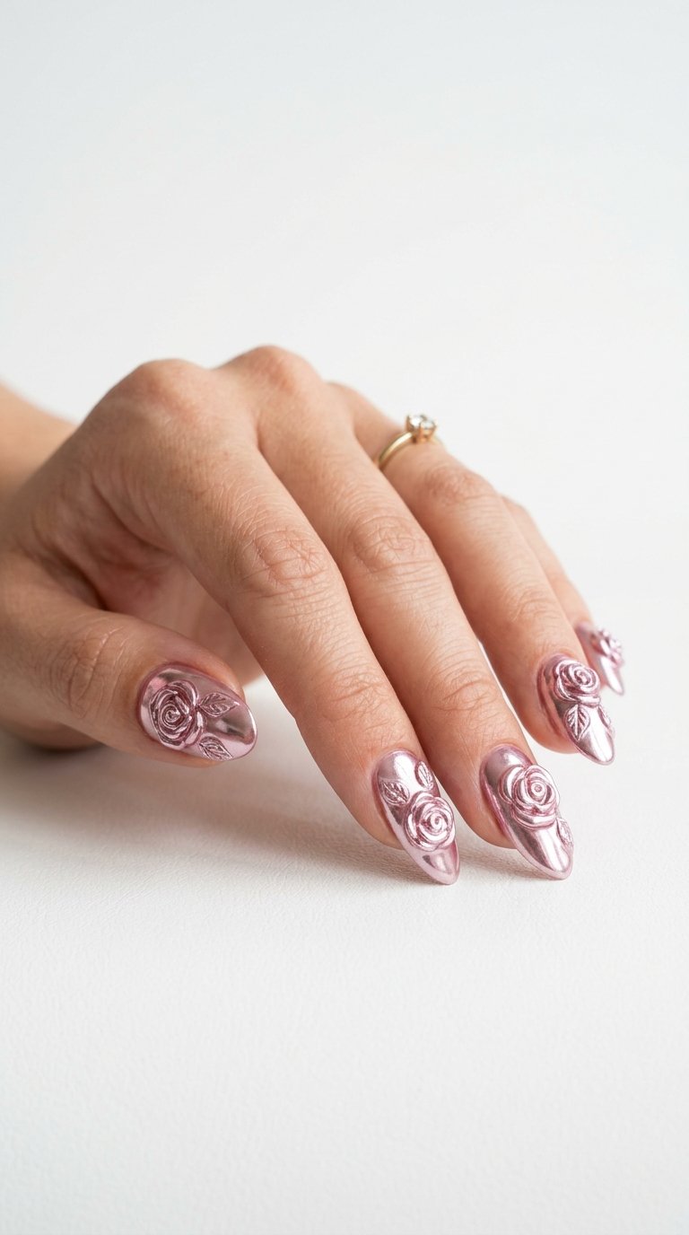 Rose Nails Chrome Rose Nail Art Ideas