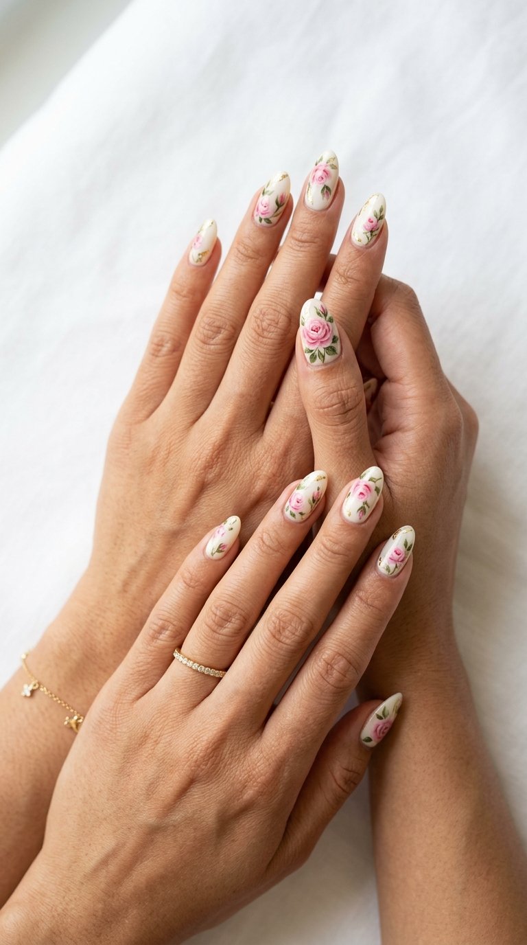Rose Nails for Date Night with Rose Nail Designs