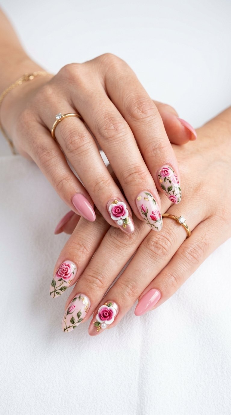 Rose Nails with Rose Flower Nails and Rose Nail Ideas