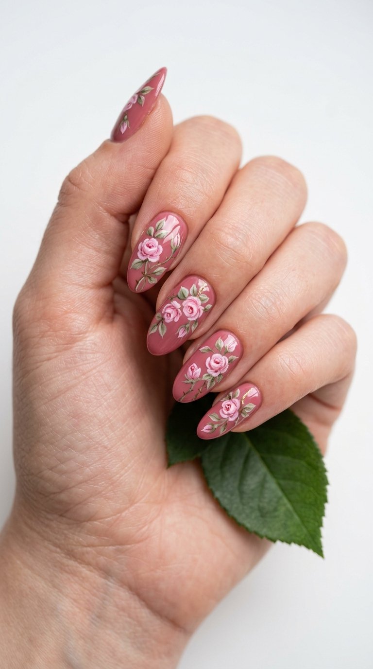 Rose Nails with Rose Nail Art Roses