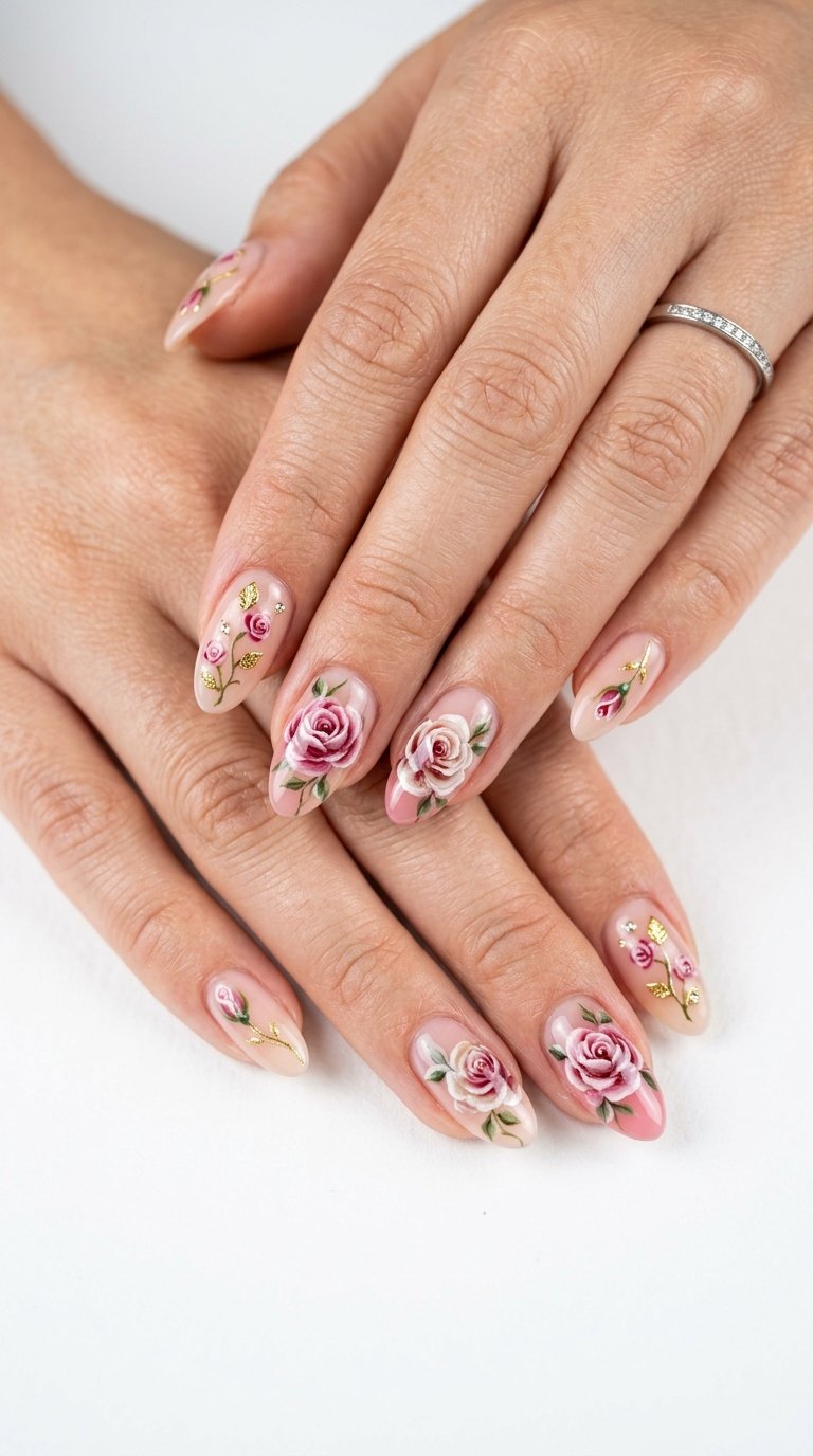 Rose Nails Ideas with Rose Flower Nails