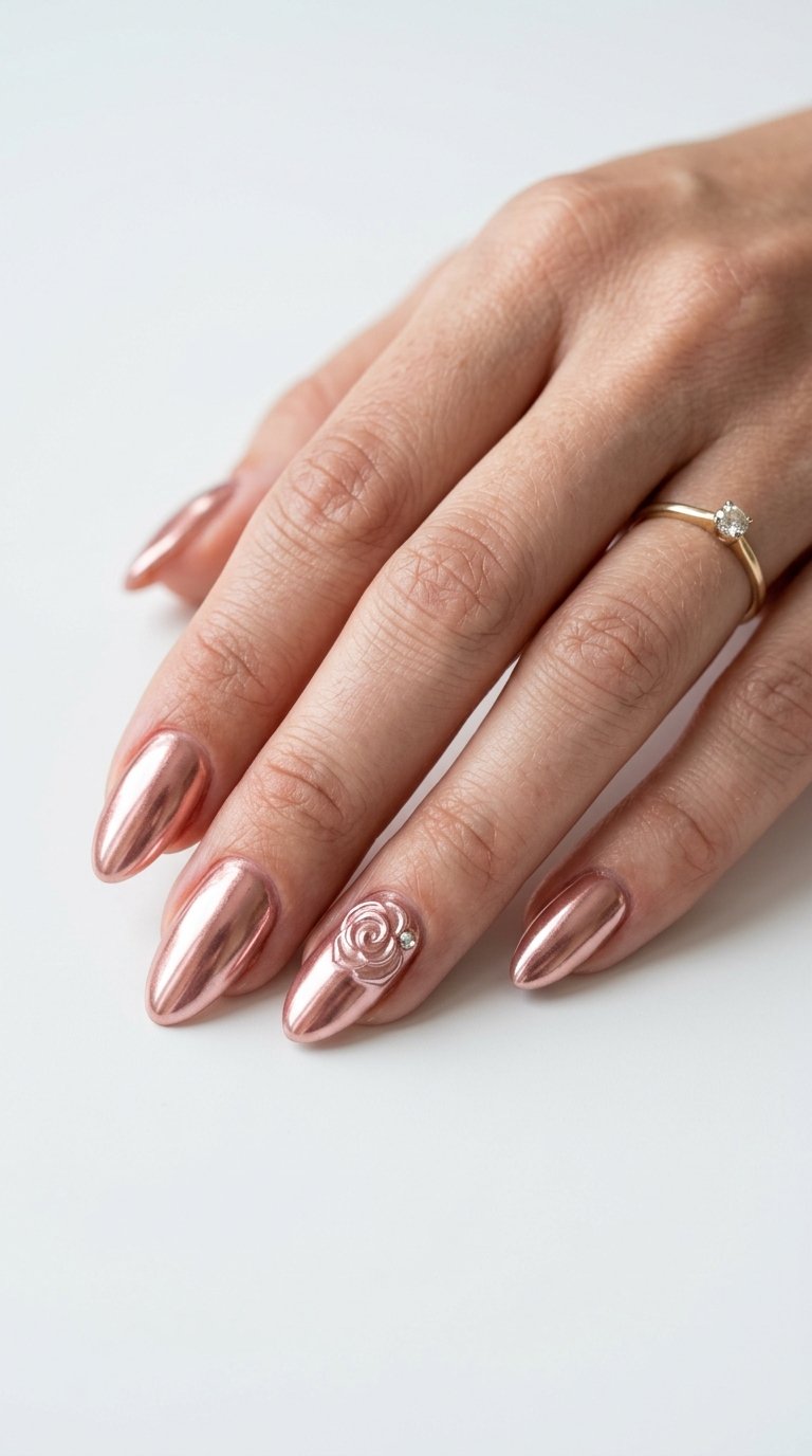 Rose Nails with Chrome Rose Nail Polish