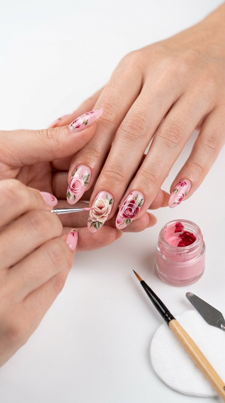 Rose Nails Tutorial with Rose Nail Art