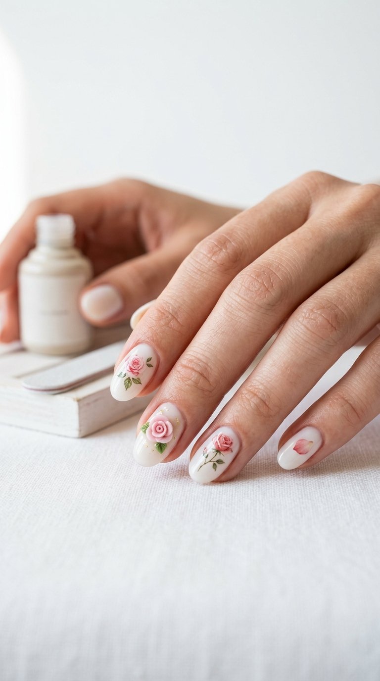 Easy DIY Rose Nails with Nail Stickers