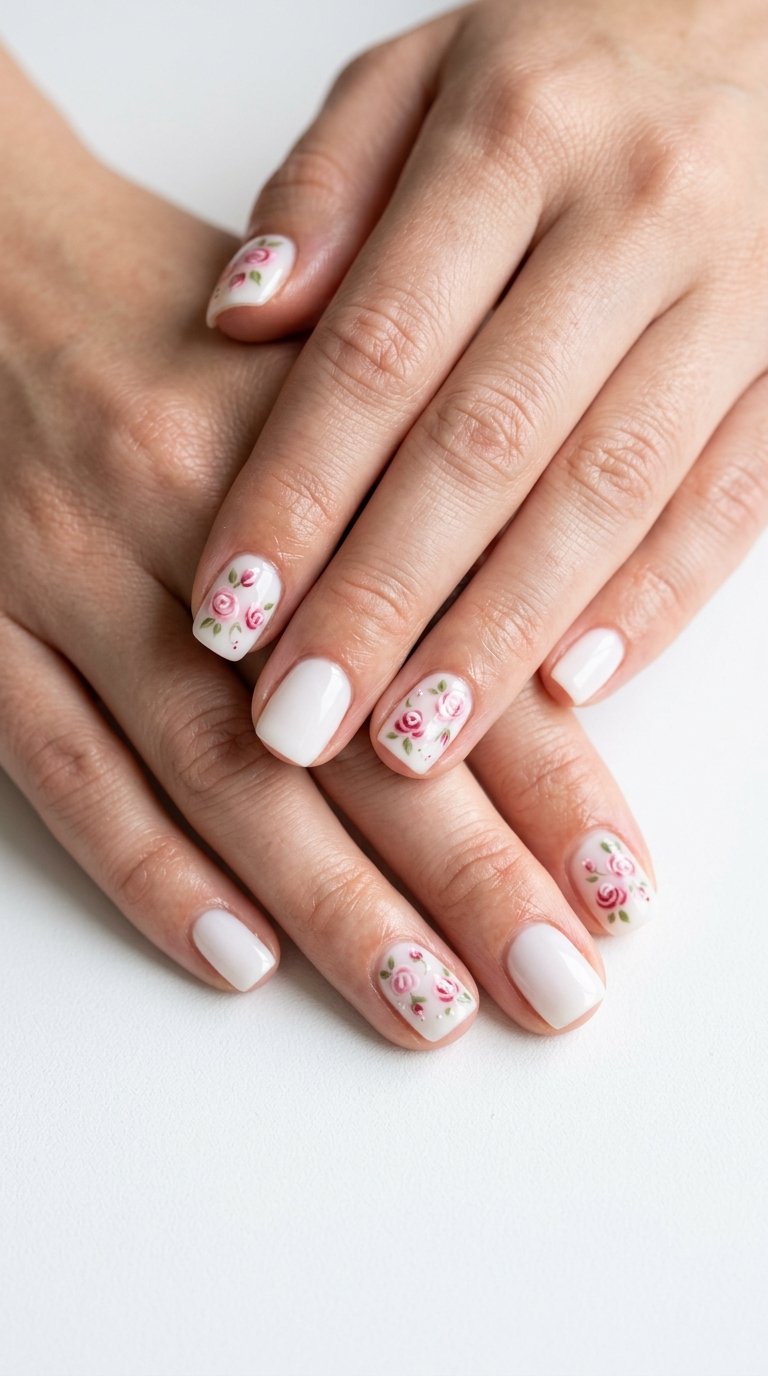 Easy Rose Nails for Short Nails using Rose Nail Designs