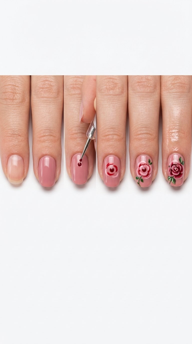 Rose Nail Art with Rose Nail Polish and Rose Nails Tutorial