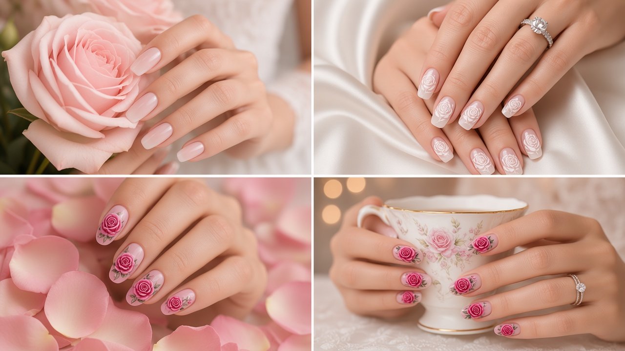 Rose Nails 2026 Ghost Rose and Rose Water Nail Art Designs