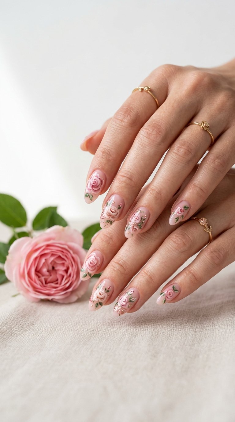 Rose Nails 2026 Trend with Rose Nail Art Flowers and Rose Nail Manicure