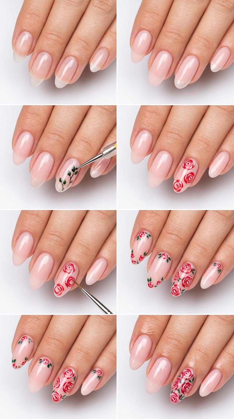 Rose Nails Tutorial for Long Lasting Rose Nails with Rose Flower Nails