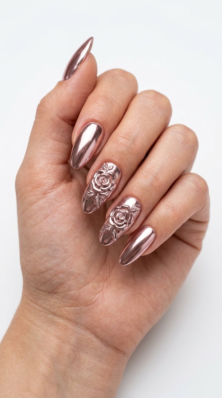 Rose Nails with Chrome Effect - The Hottest Trend