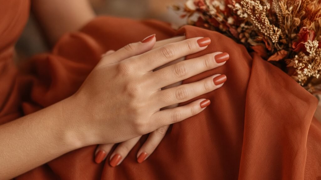 Terracotta and Rust Tones - bridesmaid nails