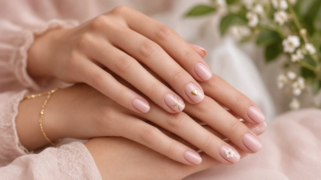 Blush Pink with Mismatched Accents - bridesmaid nails