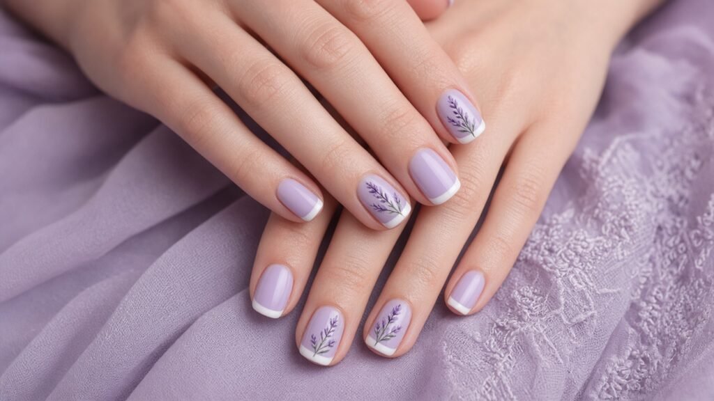 Lavender and Lilac Pastels - bridesmaid nails