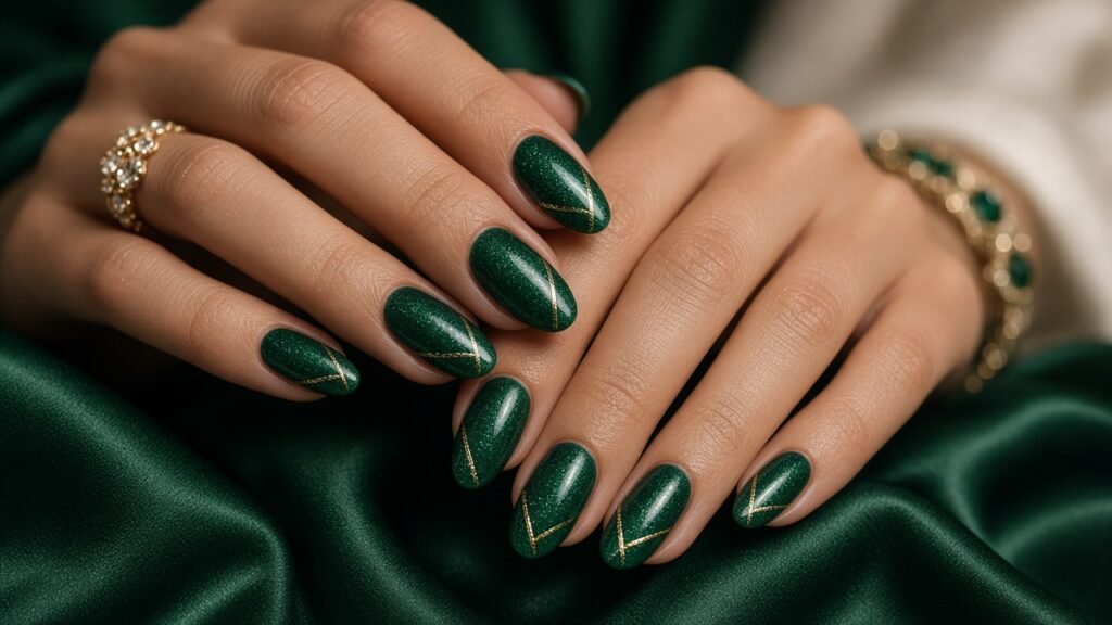 Emerald Jewel Tones - bridesmaid nails