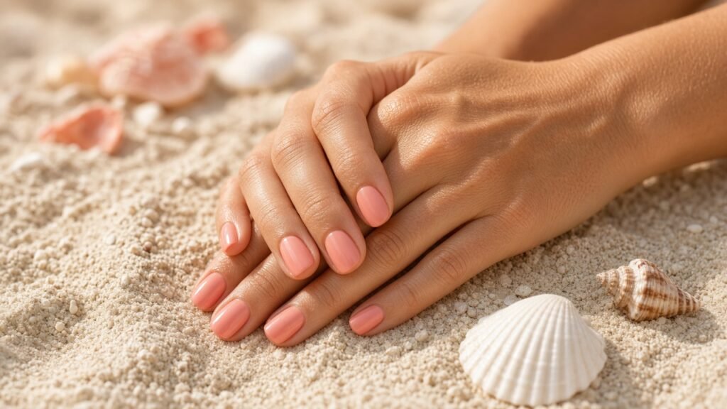 Coral and Peach for Beach Weddings - bridesmaid nails