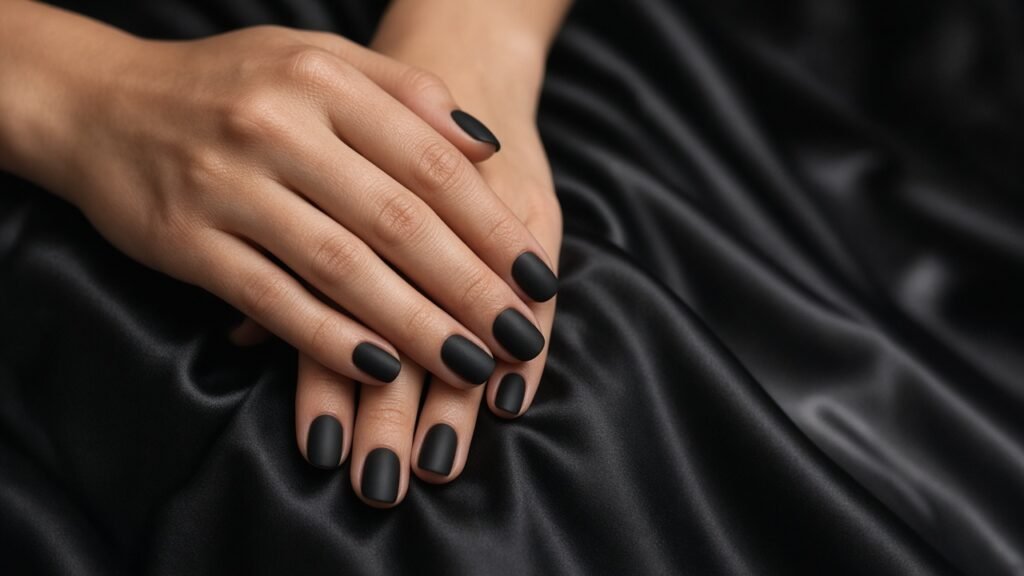 Black Satin for Modern Weddings - bridesmaid nails